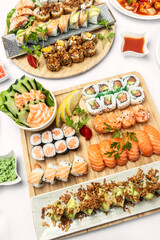 sushi mixed plate moriawase meal on plate in japanese restaurant