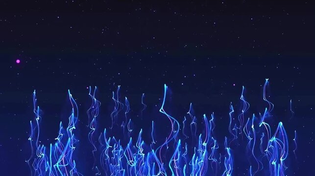 Blue vector silhouette of lightning in the night sky with stars and a digital sound wave design illustration