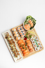 sushi mixed plate moriawase meal on plate in japanese restaurant