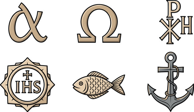 Christian religious symbols collection, icons set