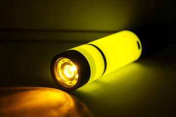 Neon Glow Yellow LED Flashlight Illuminating the Dark