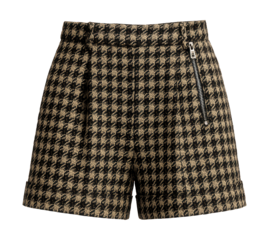 Houndstooth tweed shorts with a side zip for a classic, tailored look.