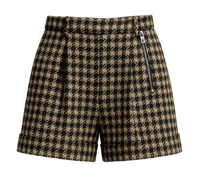 Houndstooth tweed shorts with a side zip for a classic, tailored look.