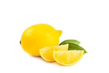 Lemon isolated on white background. Lemon fruits with a slice. Fresh lemon fruits with citrus...