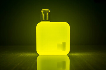Neon Glow Yellow Square E Cigarette Against a Soft Dark Backdrop
