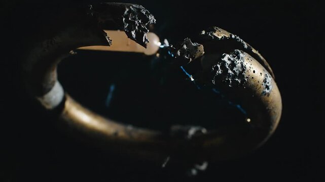 A close-up shot showcasing the process of metal melting or destruction with dynamic sparks