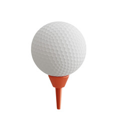 A close-up 3D rendering of a white golf ball resting on a red tee, isolated.