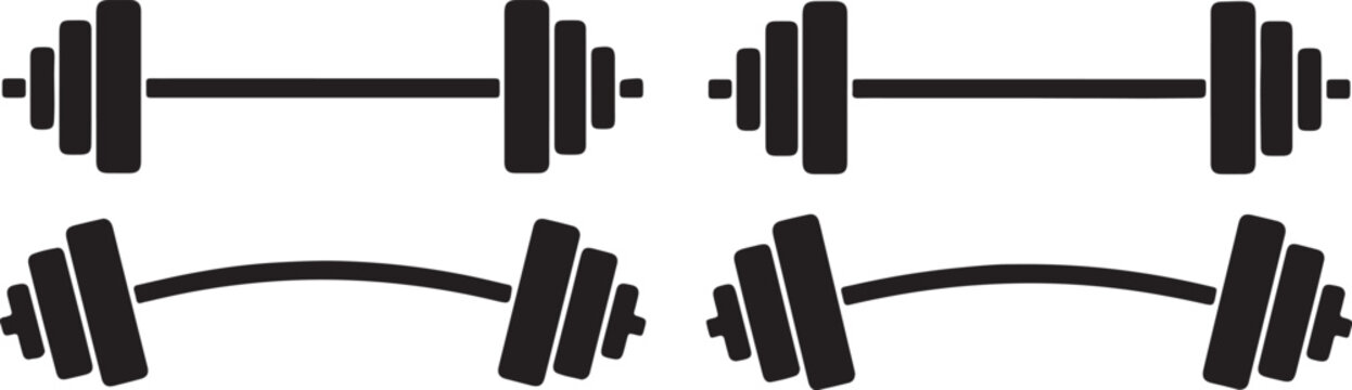 Set of black barbells with various weights, representing strength training, fitness, and gym workouts