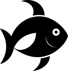 Simple black fish icon on a white background, isolated vector graphic design element illustrating aquatic life, marine animal, and fishing concepts