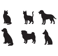 Domestic Cat and Dog Silhouette Icon Set - Minimal Vector