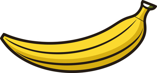 Bright yellow cartoon banana illustration, ripe and ready for a healthy snack, tropical fruit vector graphic, fresh organic nutritious food on a clean background