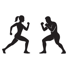 Boxing Fitness Couple Silhouette - Male and Female Training Vector