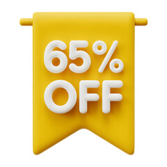 65_ sale Off Banner 3d icon in cartoon plastic style minimal isolated on transparent white background, clipping path