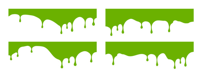 Green set slime background with halloween jelly splash and snot frame texture. Liquid shape slimy with green design and set slime elements for sprite radioactive. Splatter sticky aesthetic