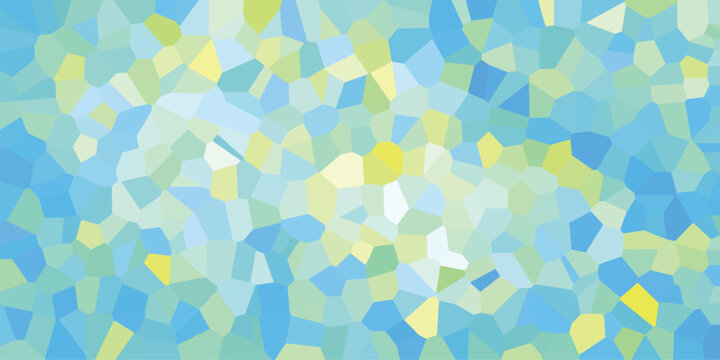 Geometric abstract mosaic pattern with irregular tessellating polygons in soft shades of blue green and yellow creating a calming and organic visual texture for backgrounds and decorative designs