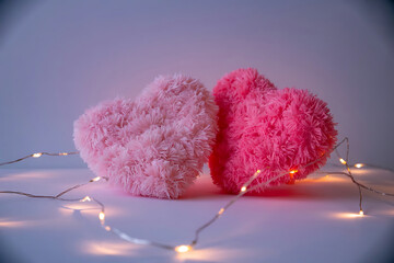 Dreamy Valentine&rsquo;s Day Scene with Pink Fluffy Hearts and Gentle Glow