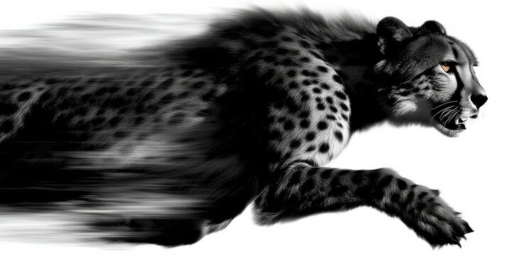 Ink print silhouette of a running cheetah in motion, showcasing speed and agility with a dynamic flowing effect