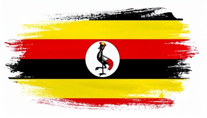 Painted Grunge Style Uganda Flag Art with Grey Crowned Crane