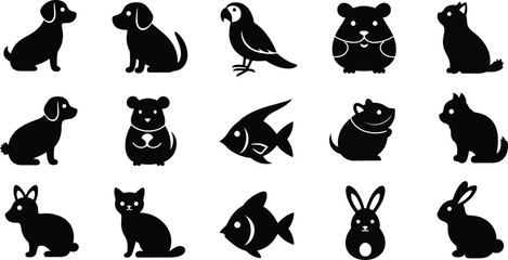 Fototapeta premium Collection of domestic animal silhouettes for pet shop or veterinary clinic