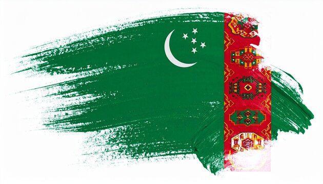 Painted Grunge Style Turkmenistan Flag Art with Carpet and Crescent
