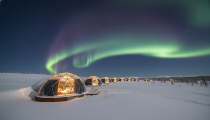 Luxury Arctic Glass Igloo Retreat, High-End Northern Lights Polar Escape
