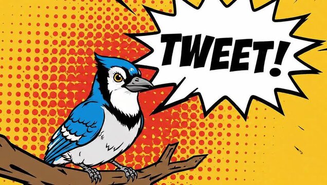 Blue Jay Chirping Tweet Comic Pop Art Animation