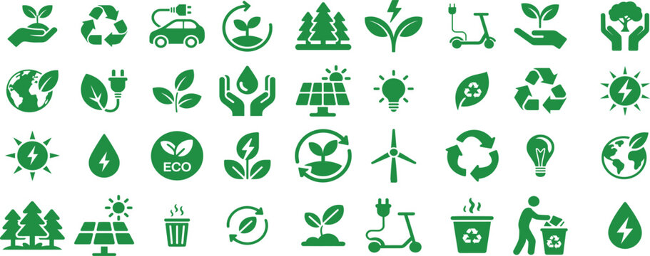Green environmental sustainable energy and recycle icon set.