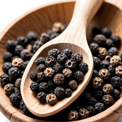 black pepper in a wooden spoon