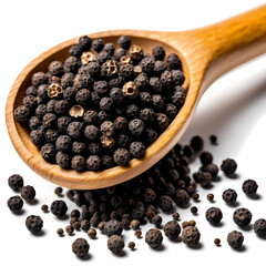 black pepper in a wooden spoon