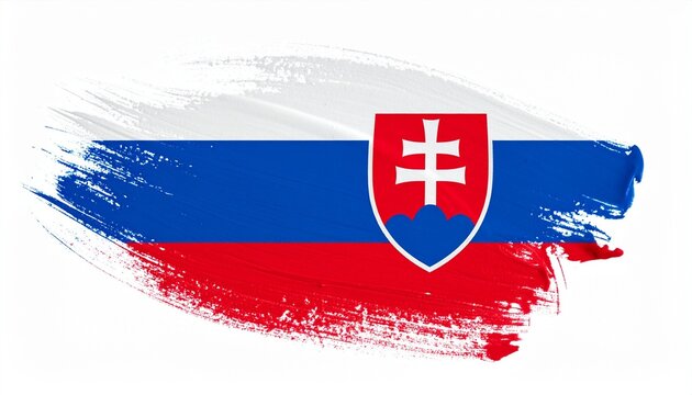 Painted Grunge Style Slovakia Flag Art with Double Cross Emblem