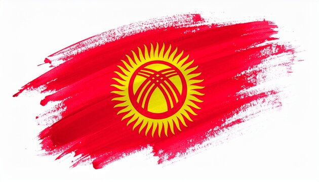 Painted Grunge Style Kyrgyzstan Flag Art Red Sun and Tunduk Symbol