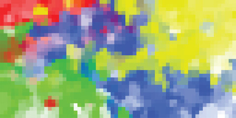 Vibrant abstract pixelated mosaic pattern with a chaotic blend of red green blue yellow and purple hues creating a dynamic and energetic visual texture for design backgrounds and creative projects