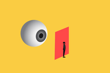 Businessman being monitored at work minimal illustration. concept of loss of privacy, surveillance