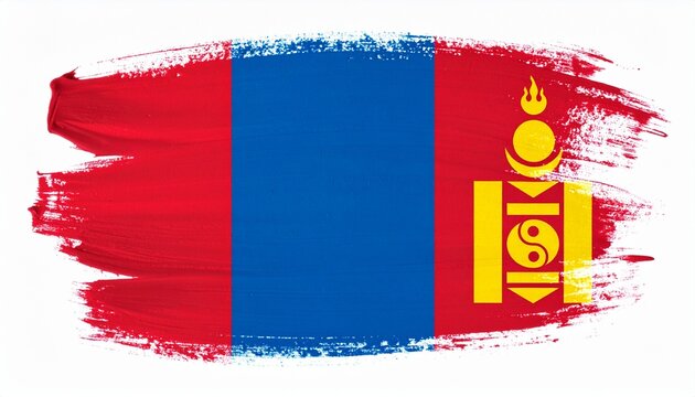 Artistic Watercolor Mongolian Flag Digital Wallpaper Textured Brushstroke Design of Mongolias National Symbol