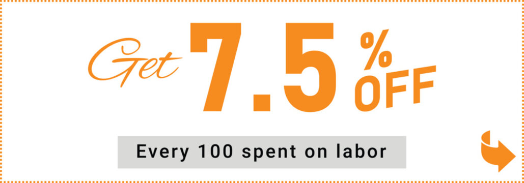 A text graphic with a special promotion offering 7.5% off. It highlights savings and offers, promoting a discount