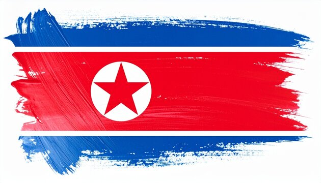 Artistic Watercolor North Korea Flag Digital Wallpaper Textured Brushstroke Design of North Koreas National Symbol