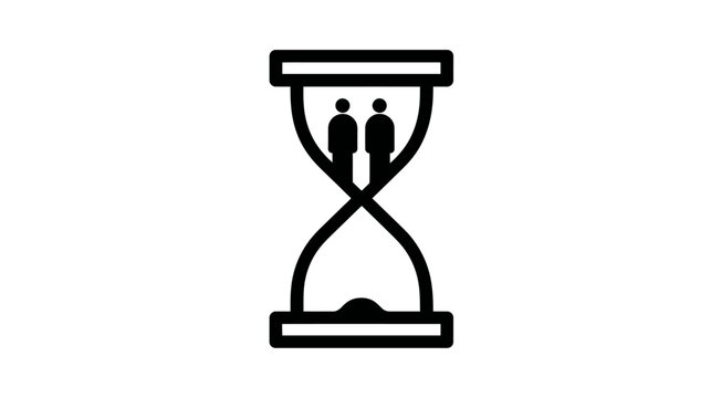 Hourglass with human figures icon symbolizing human lifespan, aging, time passing, mortality, and the concept of life.