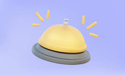 3D vector Hotel reception bell icon floating on pastel background. press ding alarm assistance button concept. Minimal cartoon style. illustration design