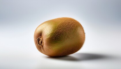 single kiwi fruit isolated on a plain white backdrop