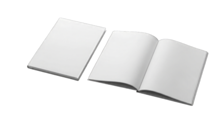 Open and closed blank white books isolated on a transparent background