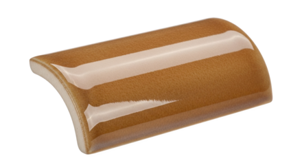 Brown ceramic bullnose corner trim with glossy curved surface—used to finish tile edges in kitchens, bathrooms, or other interior spaces