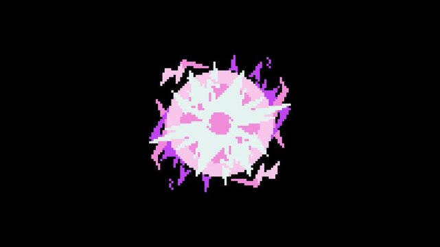pink circle lightning effect in pixel art style with black background