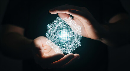 Cupped Hands Holding Glowing Algorithm