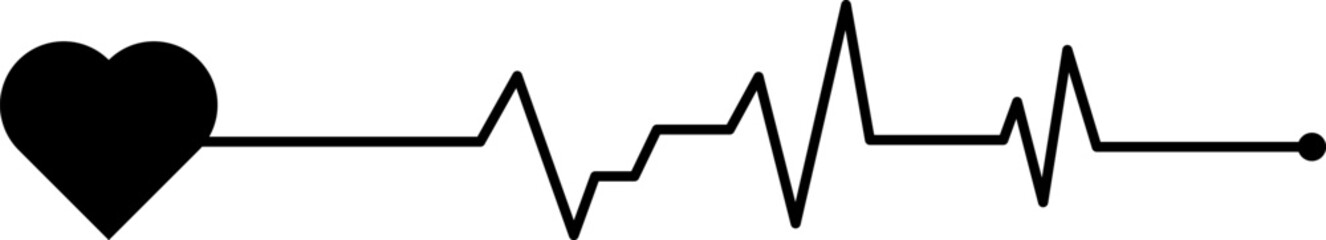 Black heartbeat ekg line symbol on white background