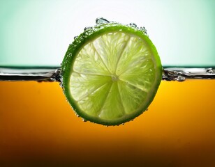 a single lime slice drifting in a beverage