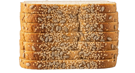 Stacked Sliced Whole Wheat Bread isolated on a transparent background