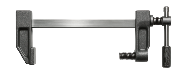 Long steel bar sash clamp for securely holding large wooden frames.