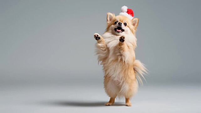 Cute Dog Dancing with Christmas Hat