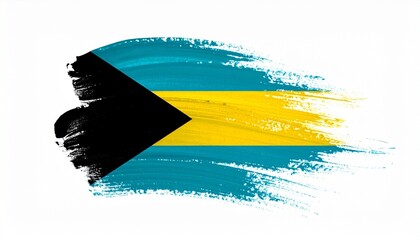Painted Bahamas Flag with Blue Yellow Stripes and Black Triangle