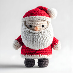 Handmade Knitted Stuffed Santa Figure with Red Hat and White Beard 